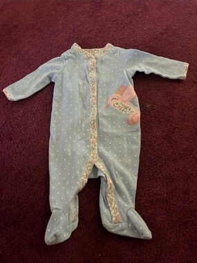 Carter's Light Blue Footed One-Piece with Pink Bird Applique
